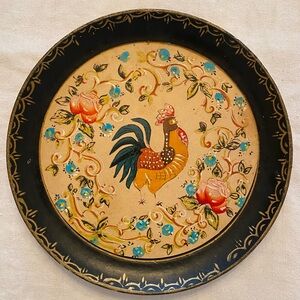 One Vintage 1950’s Japan painted rooster paper mache tray/ plate-jewelry/barware